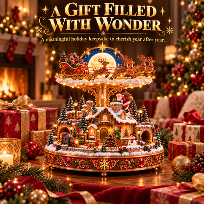 🎄🎅 Santa’s Magical Christmas Eve™ – Rotating Reindeer Sleigh & Lighted Christmas Village
