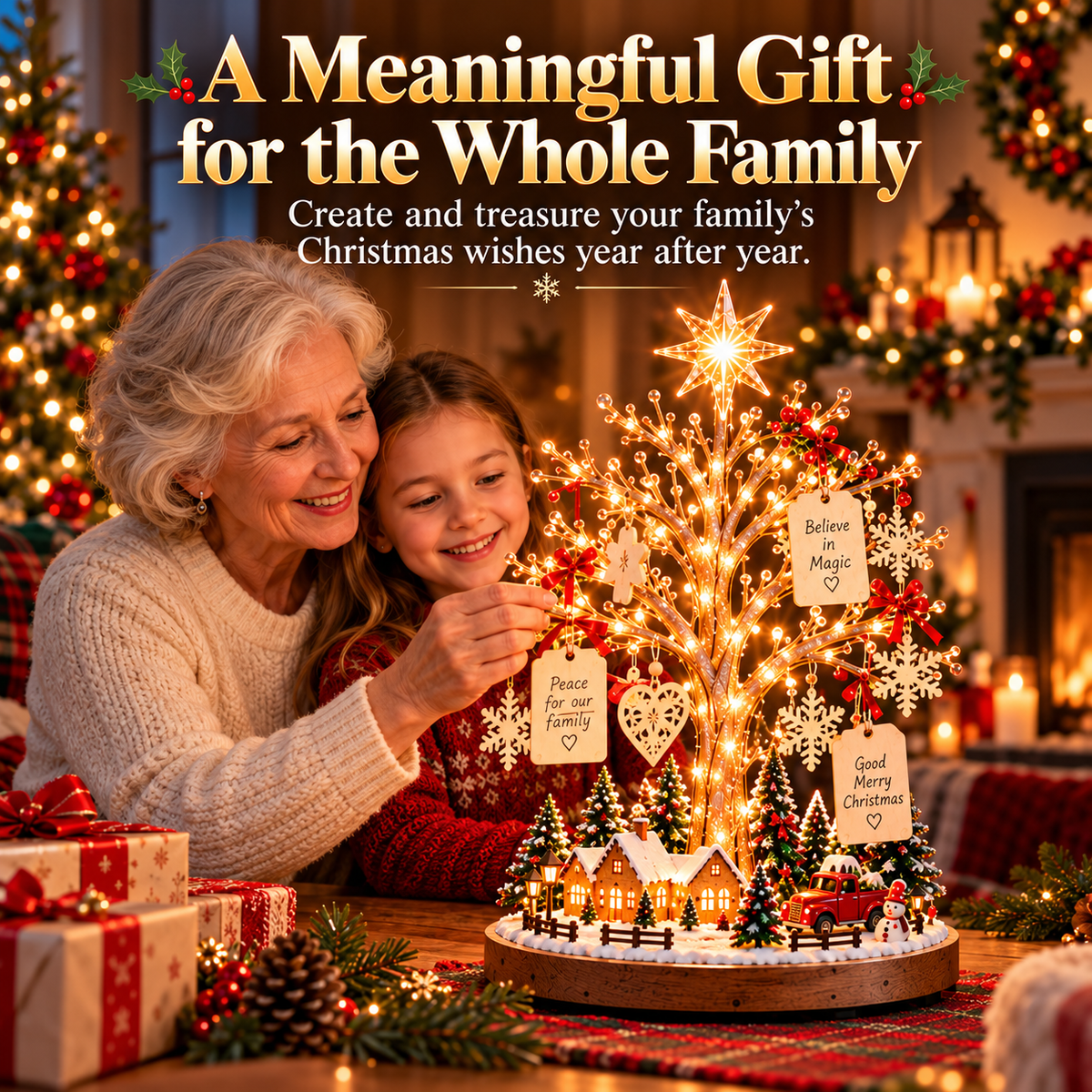 🎄✨ Christmas Wishing Tree™ – DIY Lighted Christmas Village Kit with Family Wish Tags