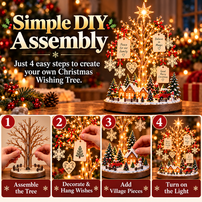 🎄✨ Christmas Wishing Tree™ – DIY Lighted Christmas Village Kit with Family Wish Tags