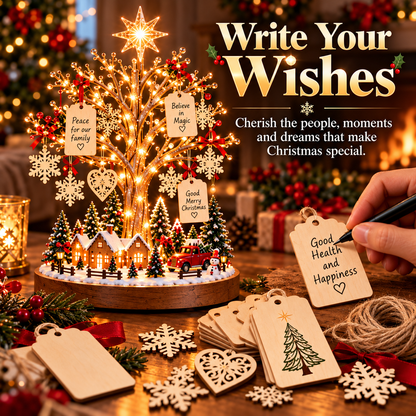🎄✨ Christmas Wishing Tree™ – DIY Lighted Christmas Village Kit with Family Wish Tags