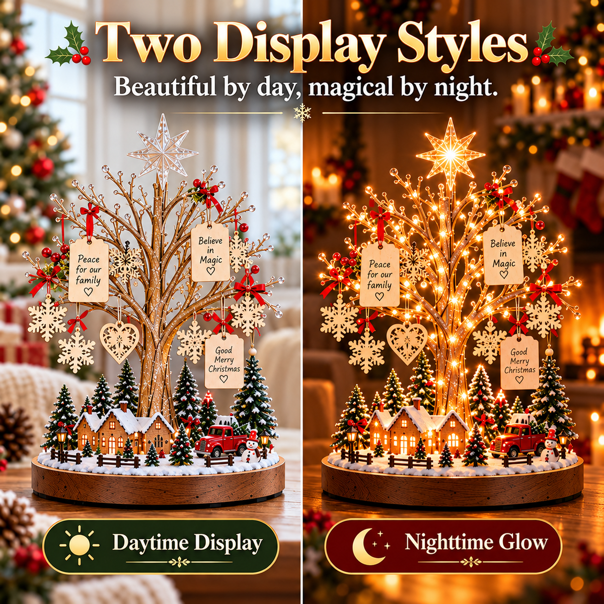 🎄✨ Christmas Wishing Tree™ – DIY Lighted Christmas Village Kit with Family Wish Tags