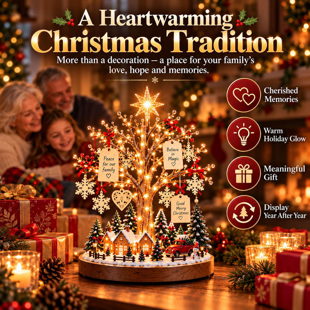 🎄✨ Christmas Wishing Tree™ – DIY Lighted Christmas Village Kit with Family Wish Tags