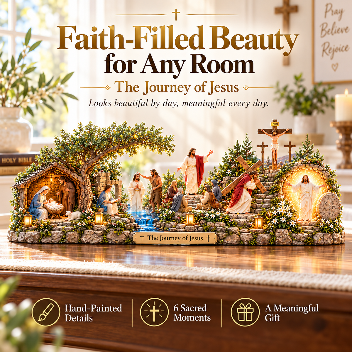 ✝️✨ The Journey of Jesus™ – Lighted 3D Biblical Story Centerpiece | Six Sacred Moments of Faith