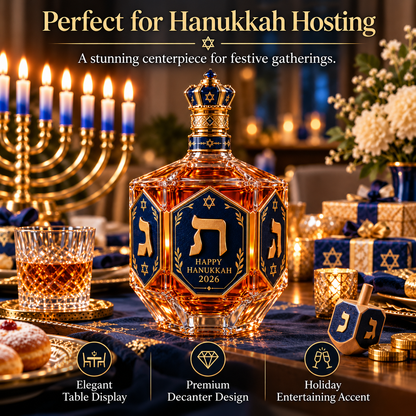 ✡️ Hanukkah Heritage™ 2026 – Royal Blue & Gold Decanter Bottle | Dreidel-Inspired Holiday Keepsake