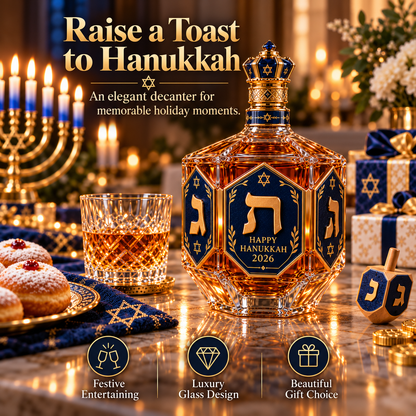 ✡️ Hanukkah Heritage™ 2026 – Royal Blue & Gold Decanter Bottle | Dreidel-Inspired Holiday Keepsake