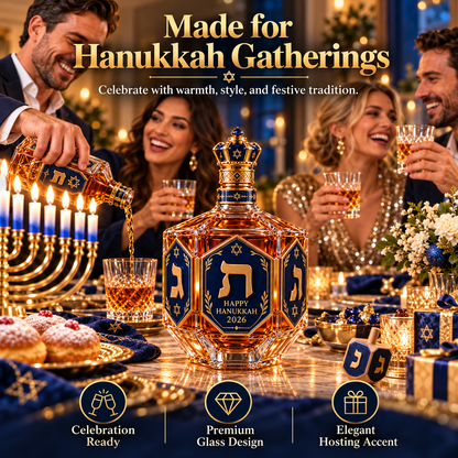 ✡️ Hanukkah Heritage™ 2026 – Royal Blue & Gold Decanter Bottle | Dreidel-Inspired Holiday Keepsake