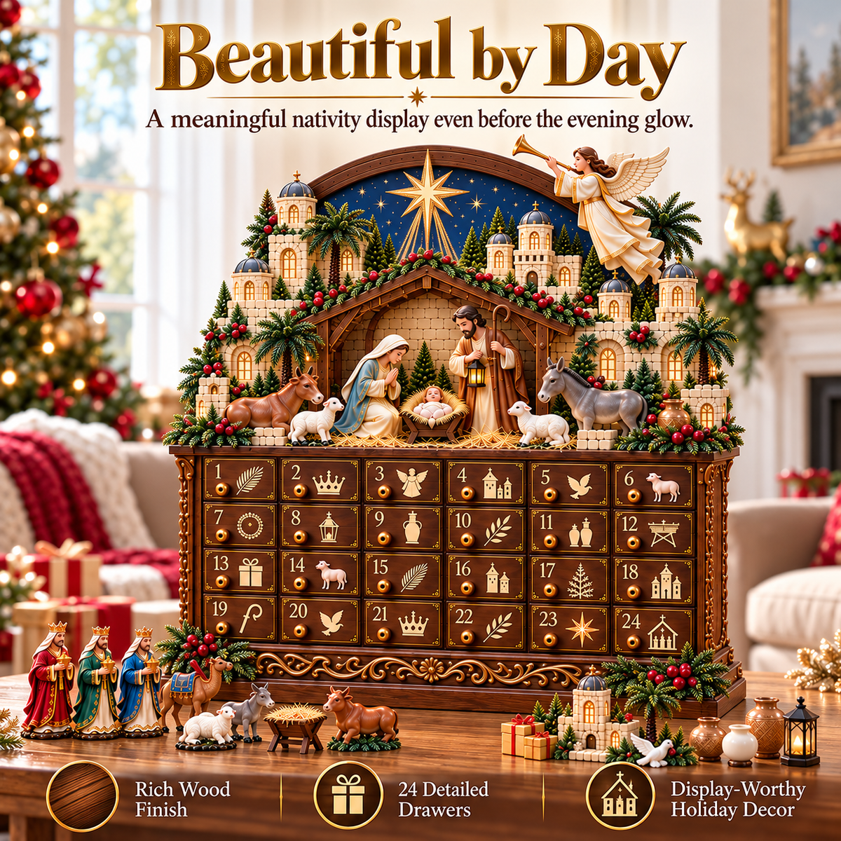 ✝️🎄 24 Days to Bethlehem™ – Lighted Nativity Advent Calendar | Build the Christmas Story, One Day at a Time
