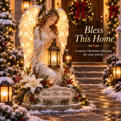 👼 Bless This Home™ – Illuminated Guardian Angel Christmas Lantern Statue