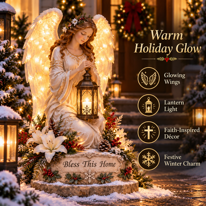👼 Bless This Home™ – Illuminated Guardian Angel Christmas Lantern Statue