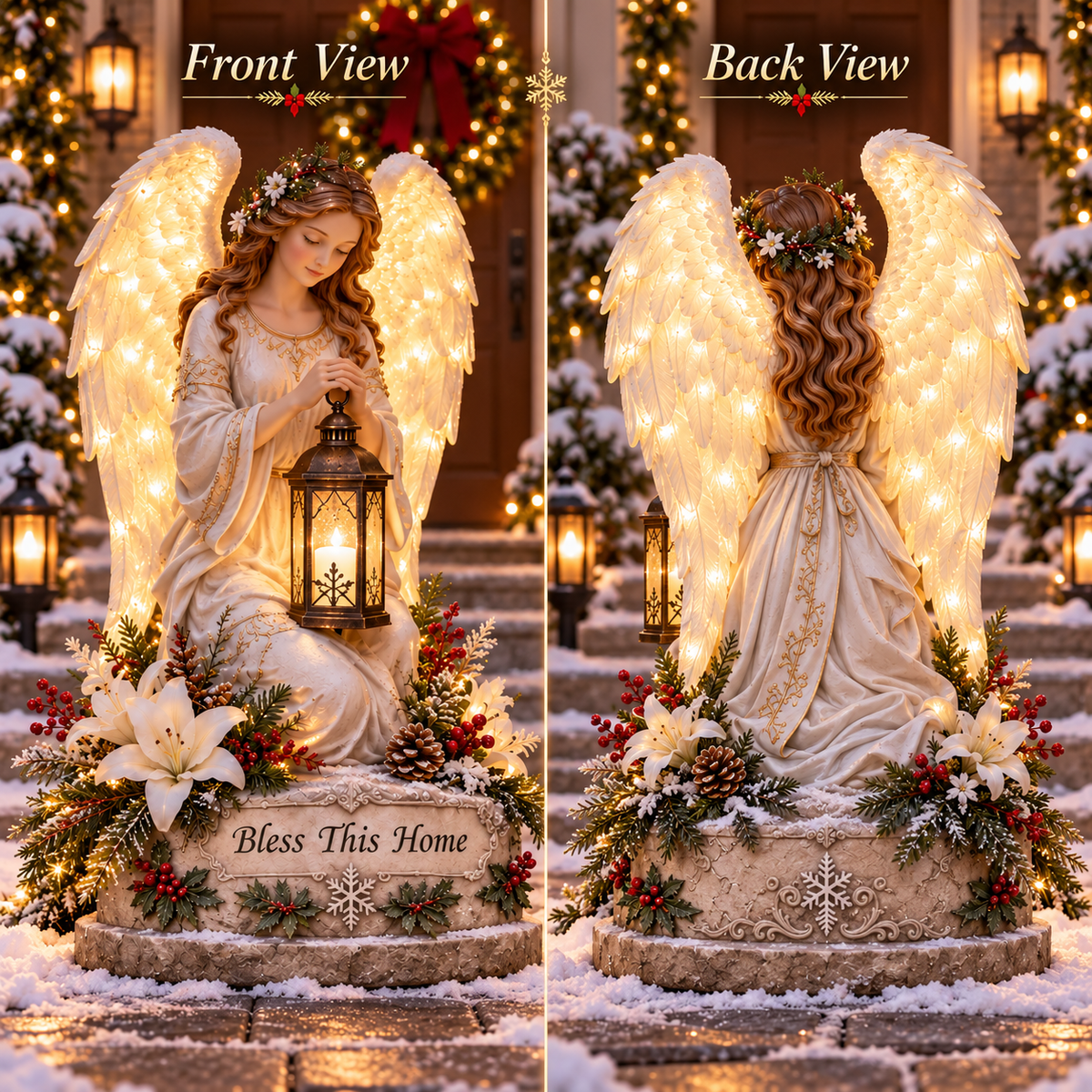 👼 Bless This Home™ – Illuminated Guardian Angel Christmas Lantern Statue