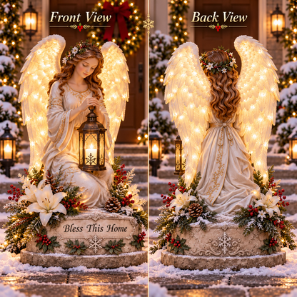 👼 Bless This Home™ – Illuminated Guardian Angel Christmas Lantern Statue