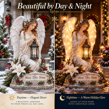 👼 Bless This Home™ – Illuminated Guardian Angel Christmas Lantern Statue