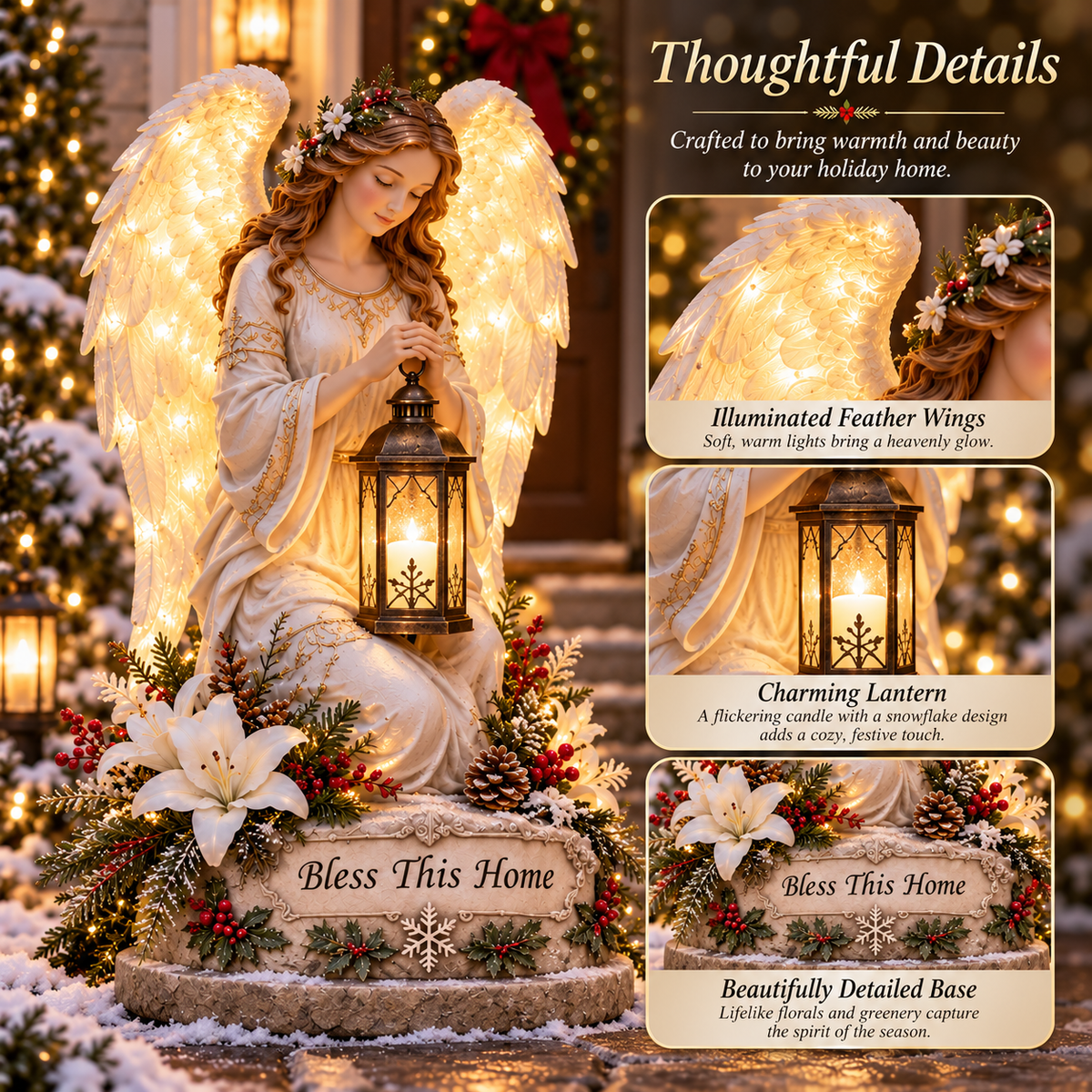 👼 Bless This Home™ – Illuminated Guardian Angel Christmas Lantern Statue