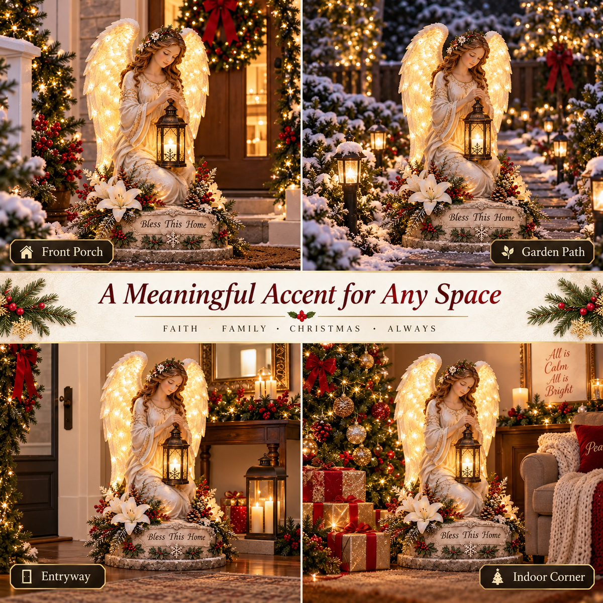 👼 Bless This Home™ – Illuminated Guardian Angel Christmas Lantern Statue