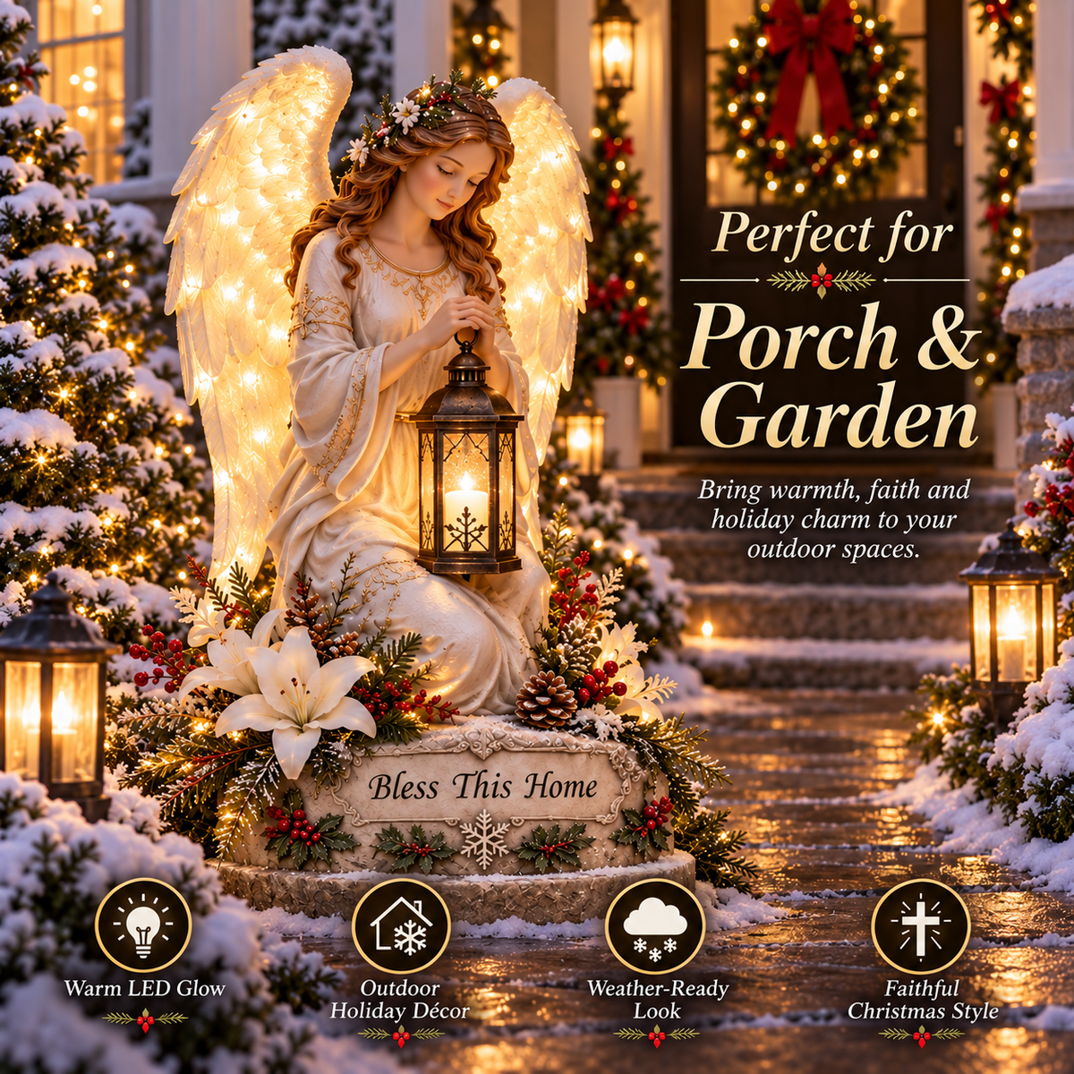 👼 Bless This Home™ – Illuminated Guardian Angel Christmas Lantern Statue