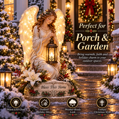 👼 Bless This Home™ – Illuminated Guardian Angel Christmas Lantern Statue