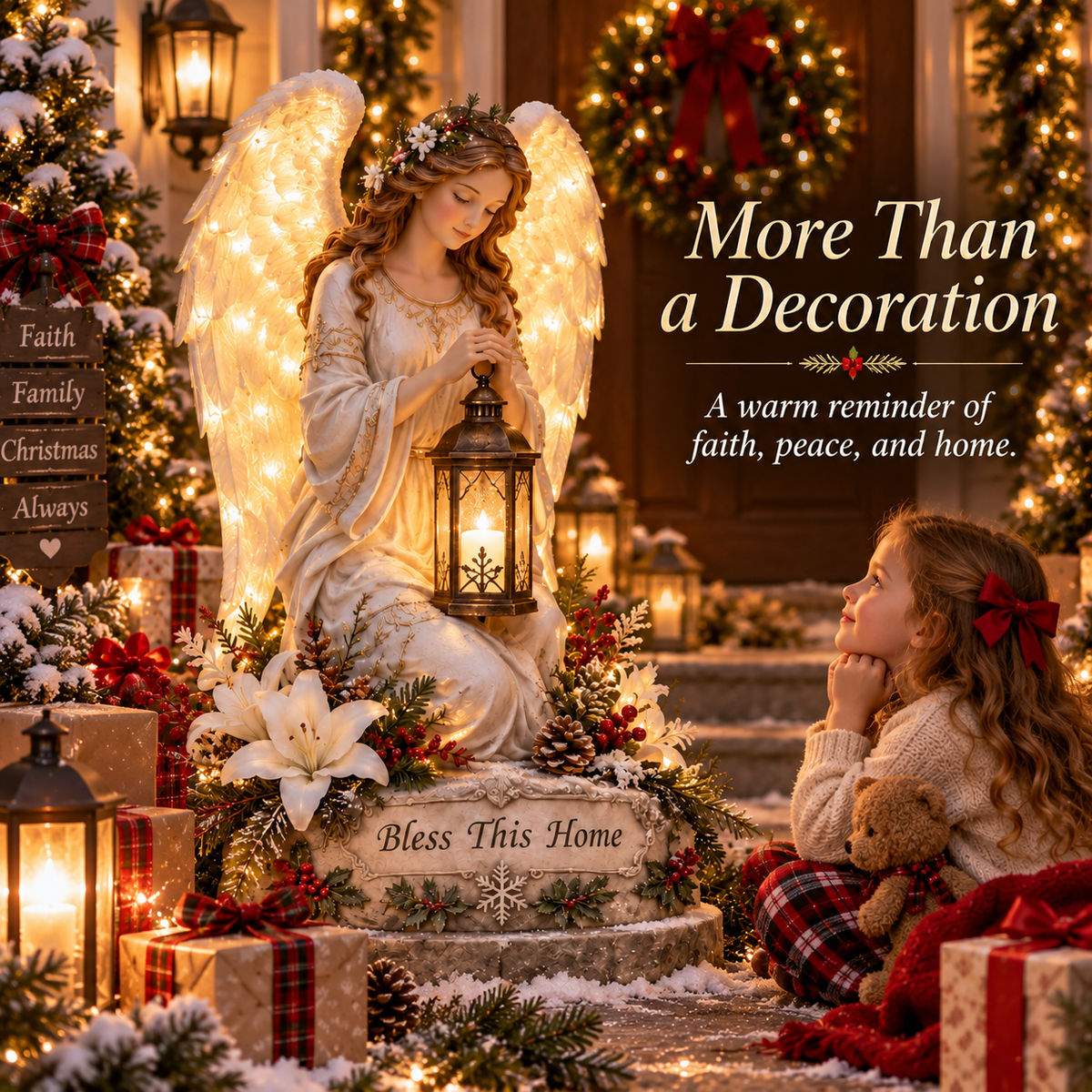 👼 Bless This Home™ – Illuminated Guardian Angel Christmas Lantern Statue