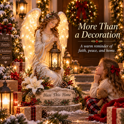 👼 Bless This Home™ – Illuminated Guardian Angel Christmas Lantern Statue