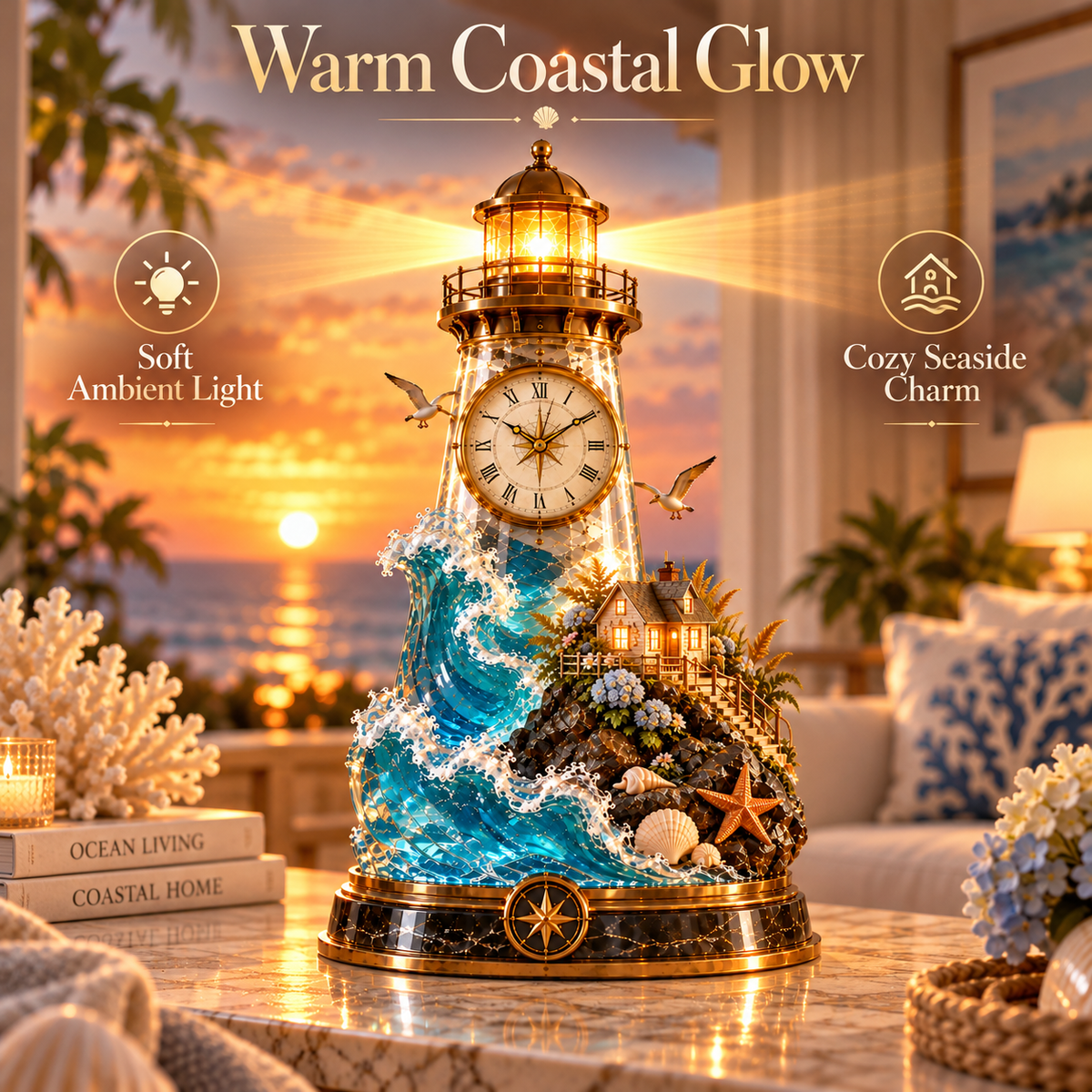 🌊 Coastal Timekeeper™ – Illuminated Lighthouse & Sailboat Clock Collection