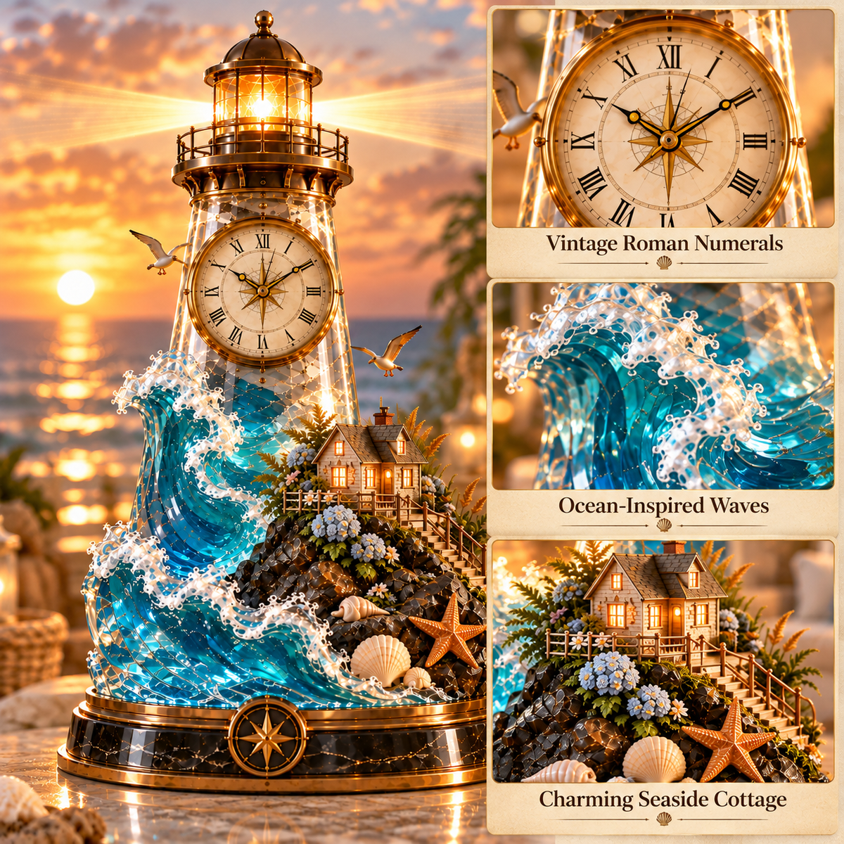 🌊 Coastal Timekeeper™ – Illuminated Lighthouse & Sailboat Clock Collection