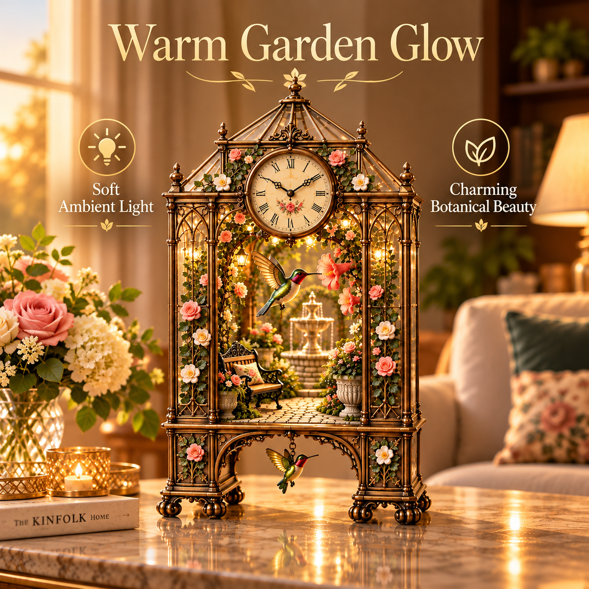 🌿 Secret Garden Timekeeper™ – Lighted Botanical Tabletop Clock Collection