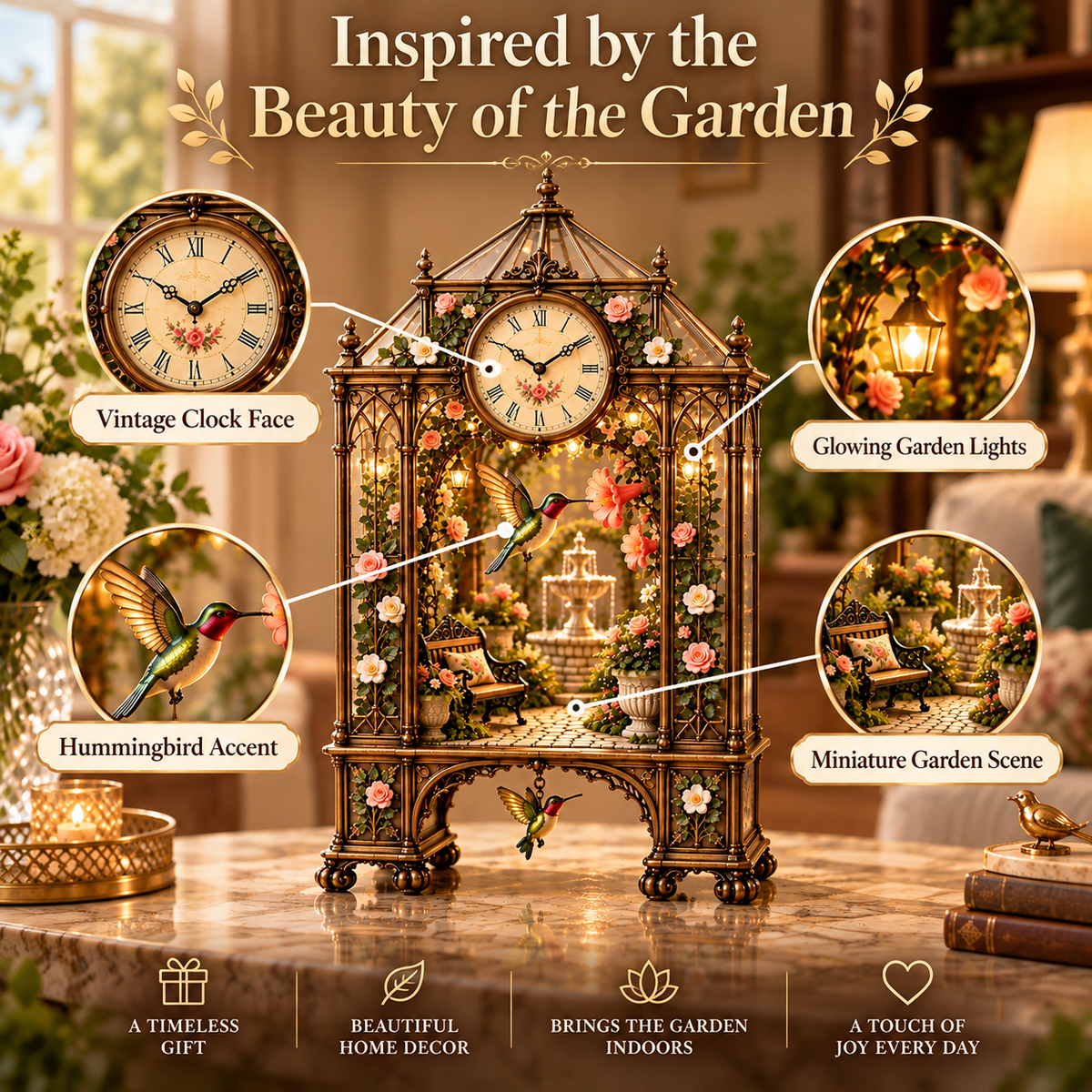 🌿 Secret Garden Timekeeper™ – Lighted Botanical Tabletop Clock Collection