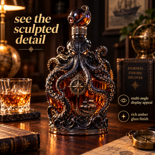 🐙 Kraken Voyage™ – Sculpted Octopus Whiskey Decanter | Gothic Nautical Bar Showpiece