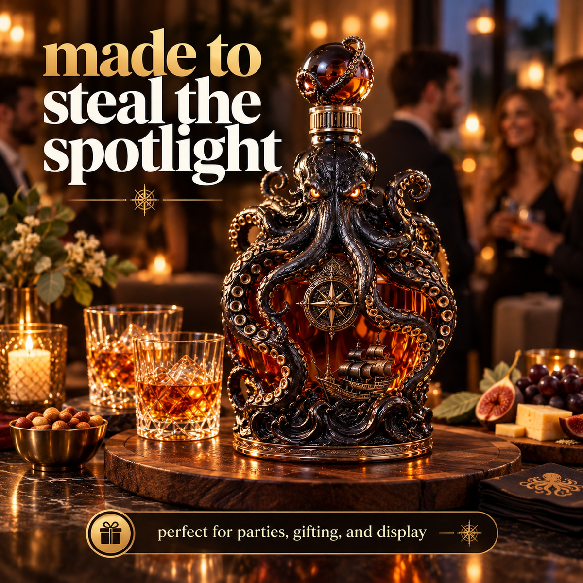 🐙 Kraken Voyage™ – Sculpted Octopus Whiskey Decanter | Gothic Nautical Bar Showpiece