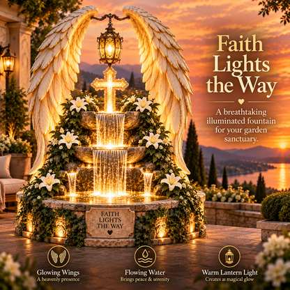 ✝️✨ Heaven's Grace™ – Illuminated Angel Wings & Cross Garden Fountain