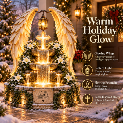 ✝️✨ Heaven's Grace™ – Illuminated Angel Wings & Cross Garden Fountain
