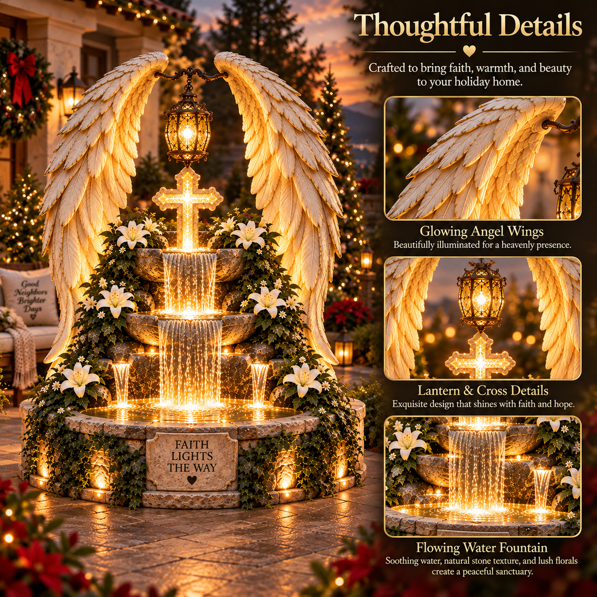 ✝️✨ Heaven's Grace™ – Illuminated Angel Wings & Cross Garden Fountain
