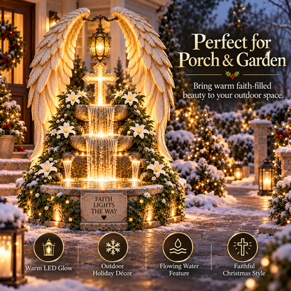 ✝️✨ Heaven's Grace™ – Illuminated Angel Wings & Cross Garden Fountain