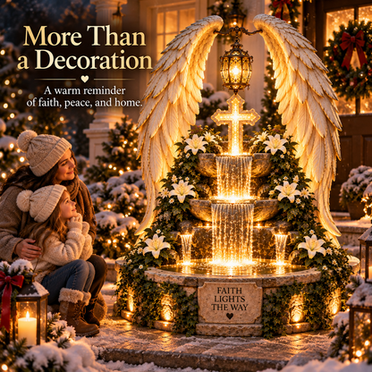 ✝️✨ Heaven's Grace™ – Illuminated Angel Wings & Cross Garden Fountain