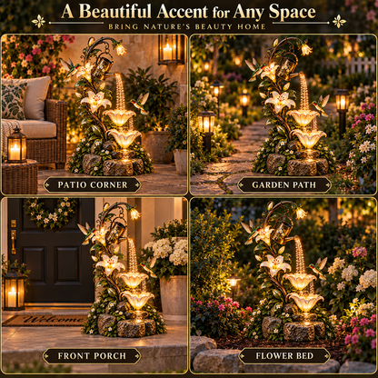 🌸✨ Hummingbird Lily Cascade™ – Illuminated Floral Waterfall Garden Fountain