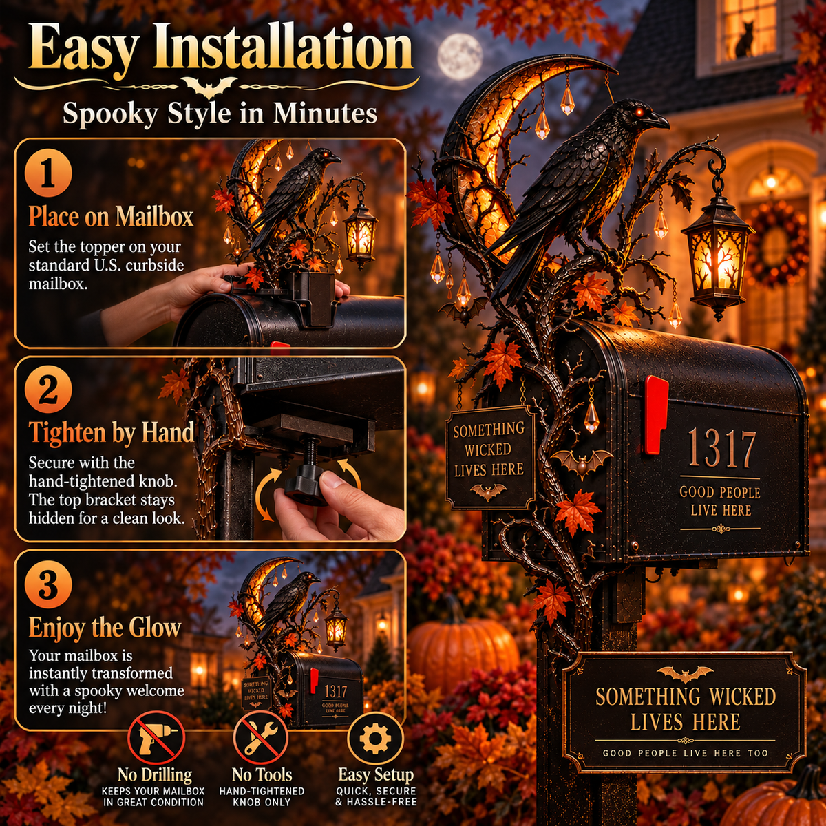 🎃 Haunted Mailbox Guardians™ – Lighted Halloween Mailbox Topper Collection