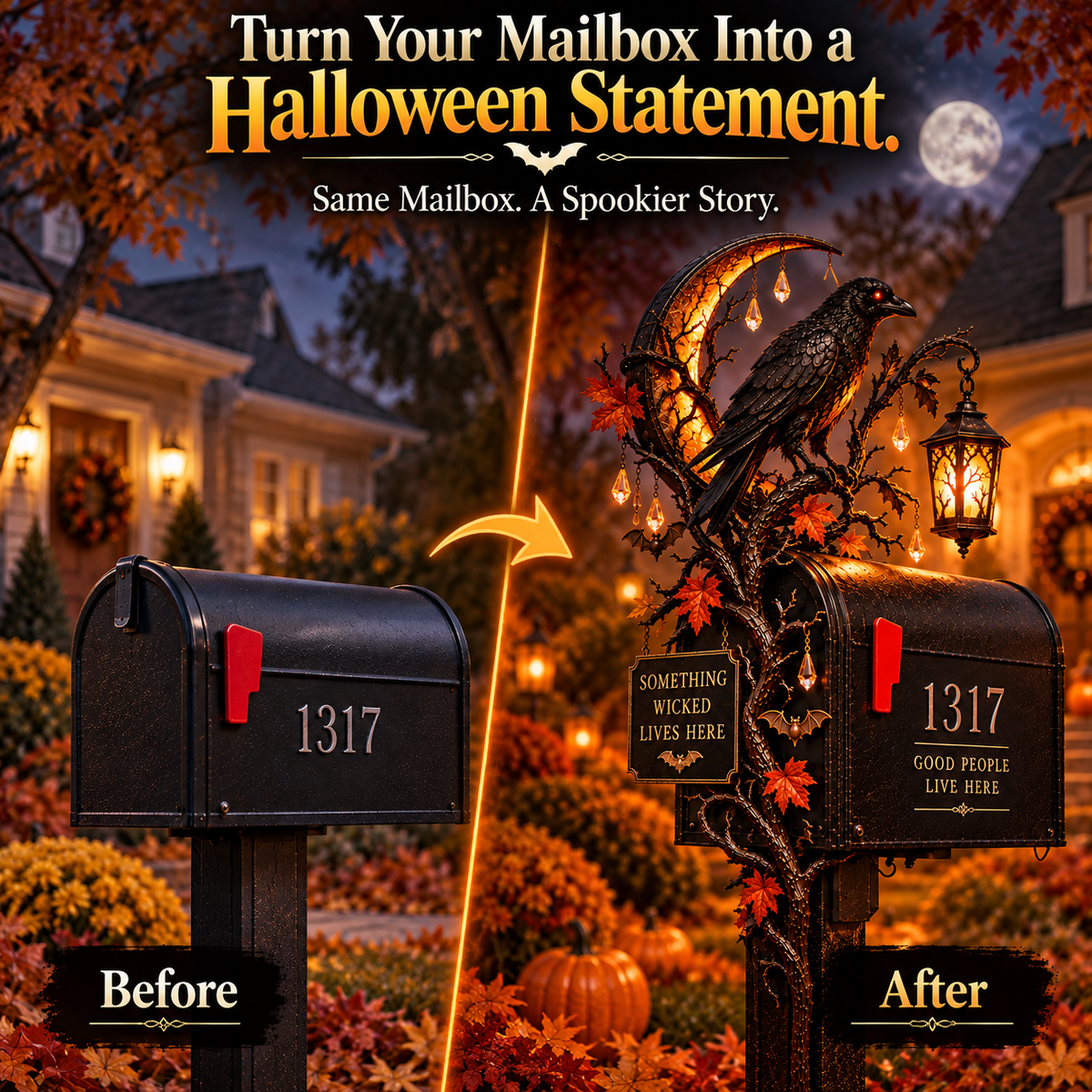 🎃 Haunted Mailbox Guardians™ – Lighted Halloween Mailbox Topper Collection