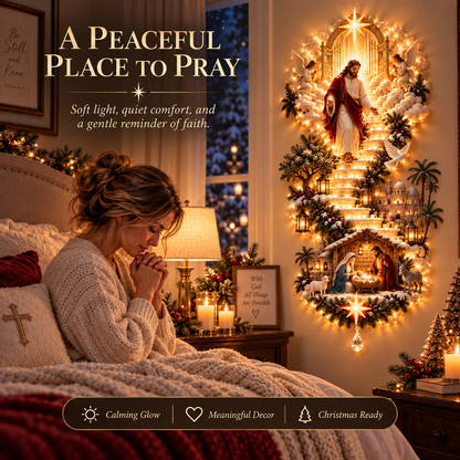✝️ Heaven’s Path™ – Illuminated Jesus & Nativity Stairway Christmas Wall Light