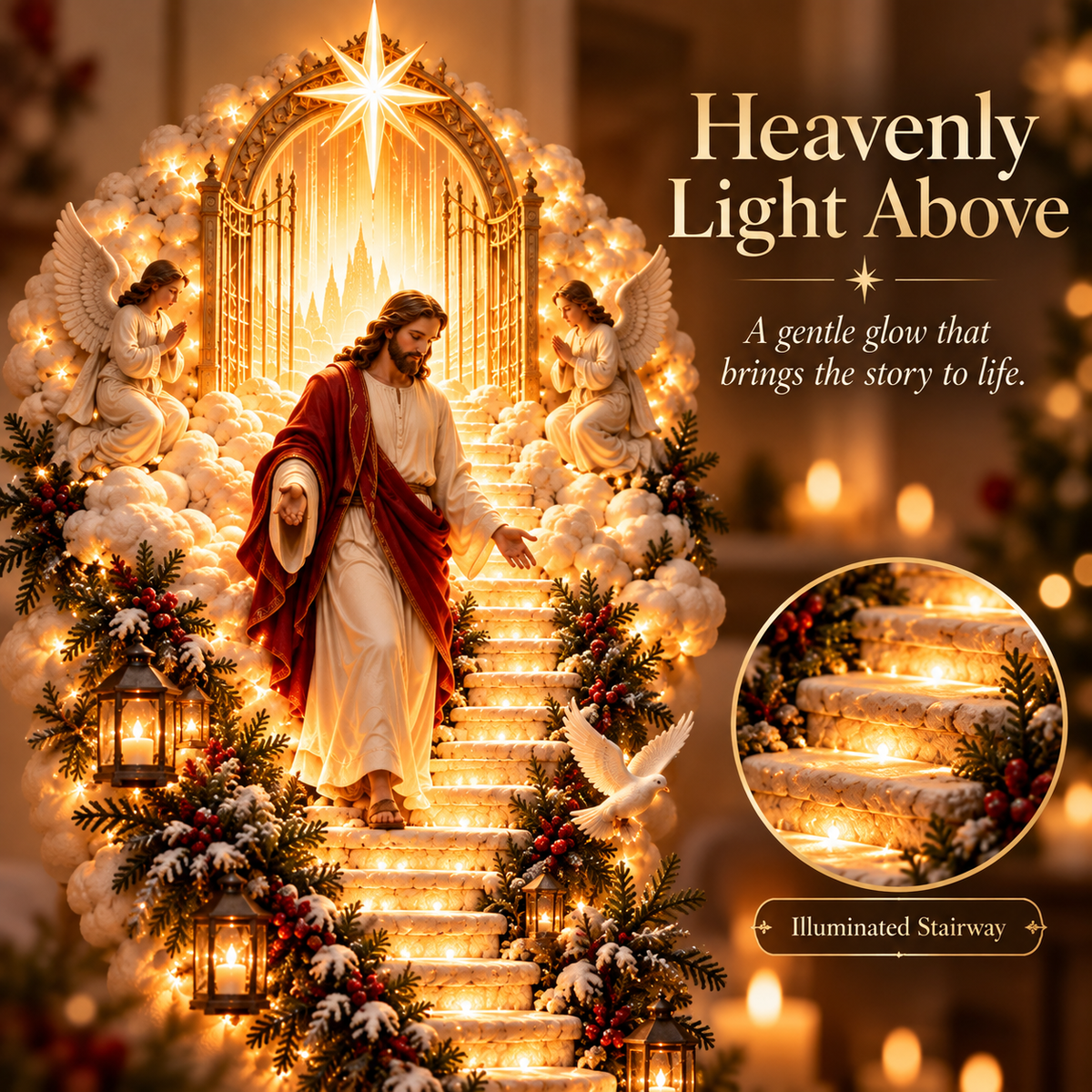 ✝️ Heaven’s Path™ – Illuminated Jesus & Nativity Stairway Christmas Wall Light