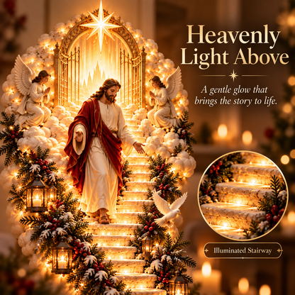 ✝️ Heaven’s Path™ – Illuminated Jesus & Nativity Stairway Christmas Wall Light