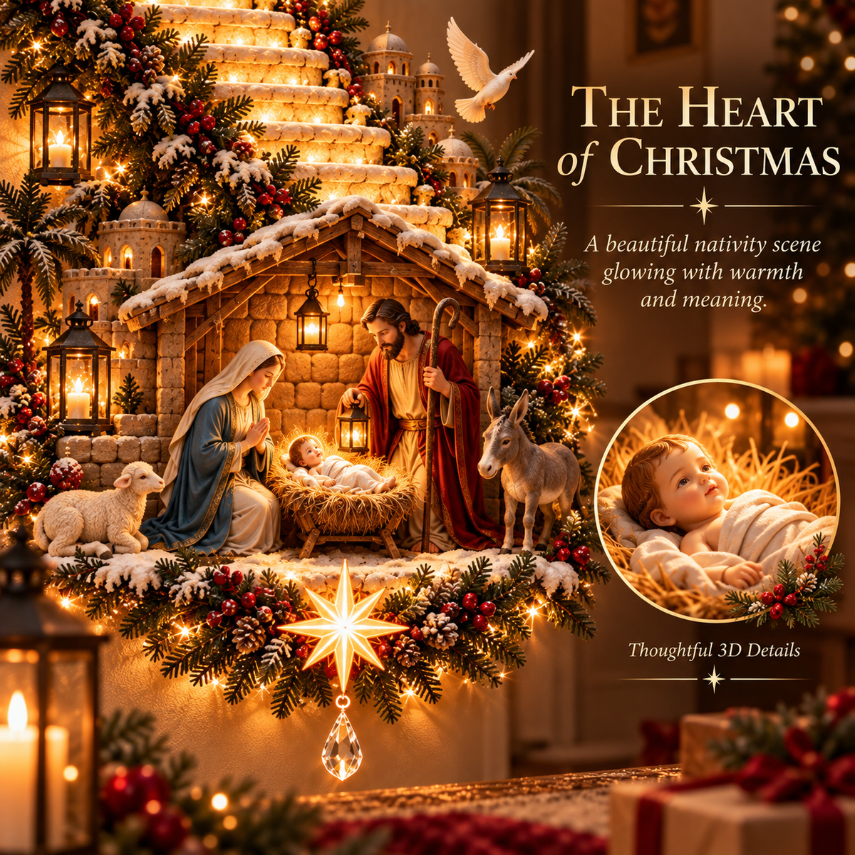 ✝️ Heaven’s Path™ – Illuminated Jesus & Nativity Stairway Christmas Wall Light