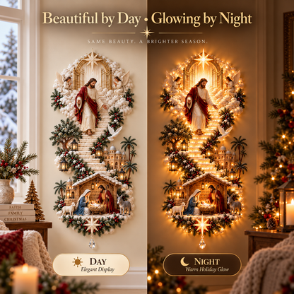 ✝️ Heaven’s Path™ – Illuminated Jesus & Nativity Stairway Christmas Wall Light
