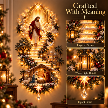 ✝️ Heaven’s Path™ – Illuminated Jesus & Nativity Stairway Christmas Wall Light