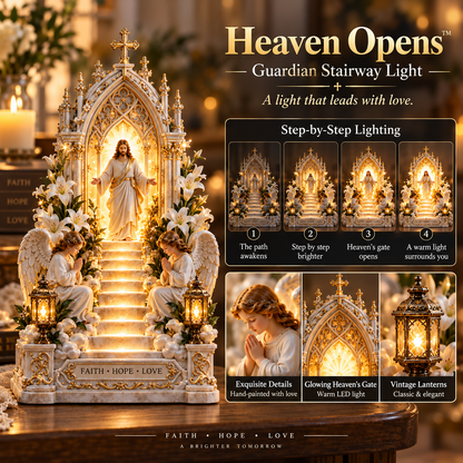 ✨ Heaven Opens™ – Step-by-Step Illuminated Jesus Stairway | Faith, Hope & Love