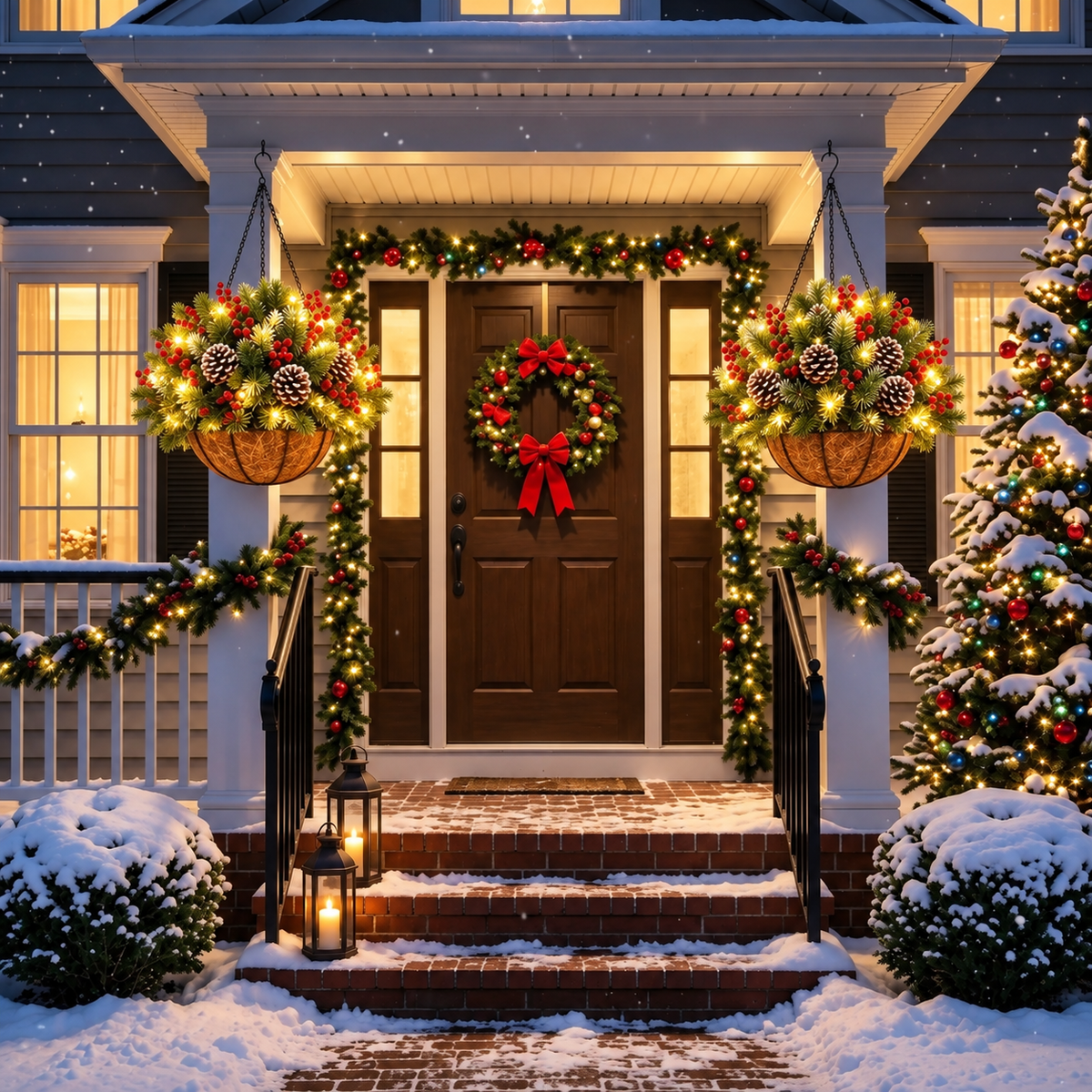 🏆 Pre-Lit Christmas Hanging Basket | Pre-lit, weather-resistant, and zero maintenance