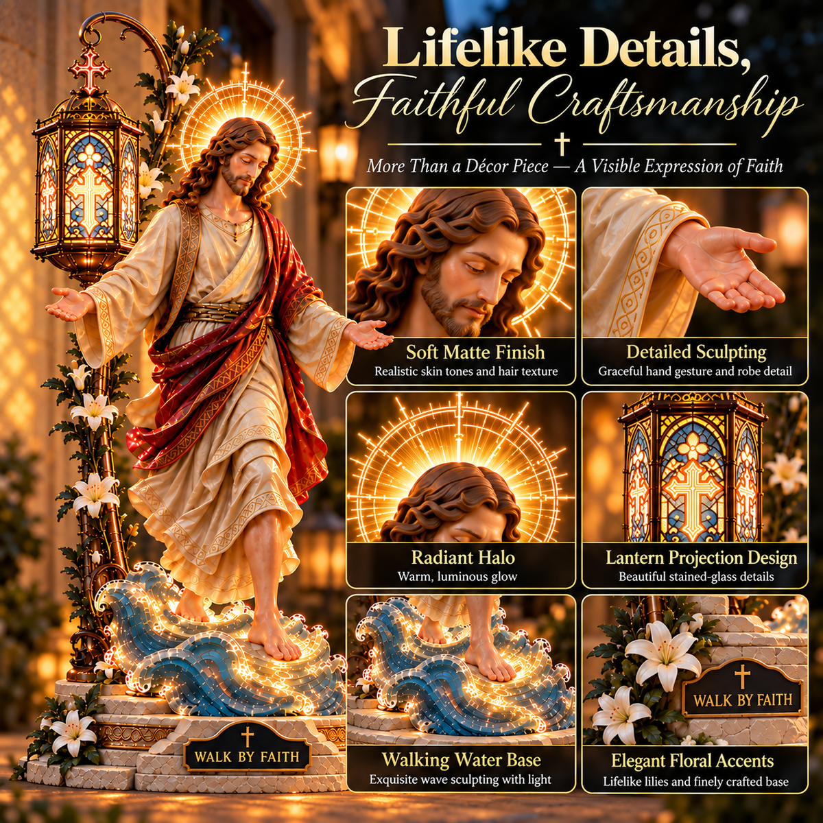 ✨ Walk by Faith™ – Jesus Walking on Water Reflection Light