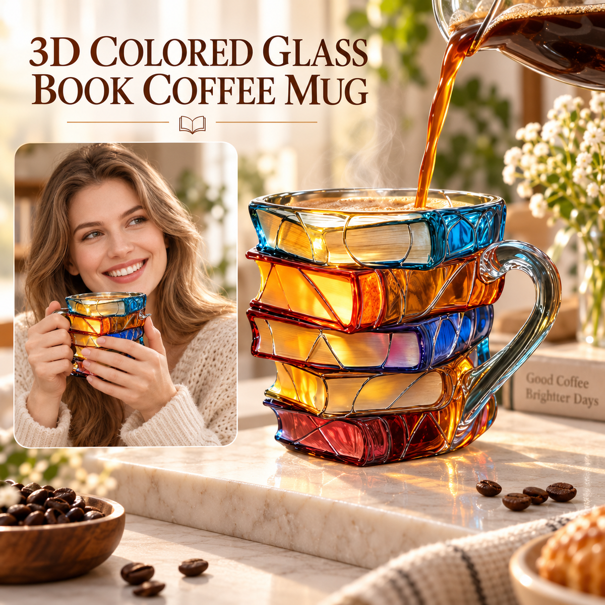 📚 StoryStack™ Book Lover Mug – Colorful Stacked-Book Coffee Cup