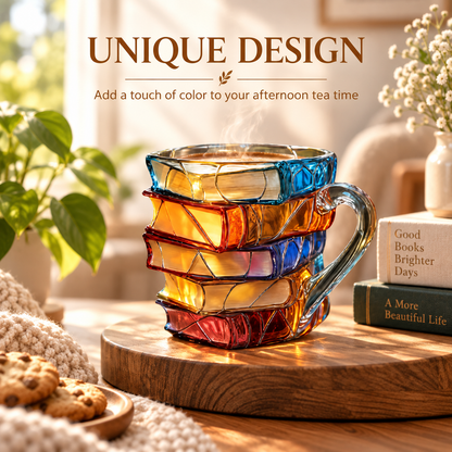 📚 StoryStack™ Book Lover Mug – Colorful Stacked-Book Coffee Cup