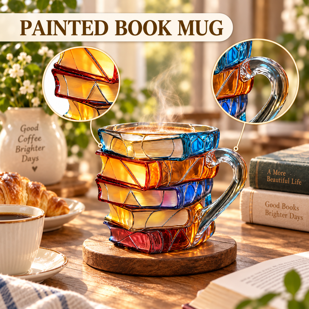 📚 StoryStack™ Book Lover Mug – Colorful Stacked-Book Coffee Cup