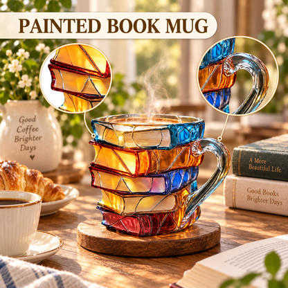 📚 StoryStack™ Book Lover Mug – Colorful Stacked-Book Coffee Cup
