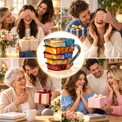 📚 StoryStack™ Book Lover Mug – Colorful Stacked-Book Coffee Cup